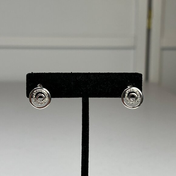 Silver-Tone Circular Stud Earrings With Sparkling Detailing - Picture 3 of 7